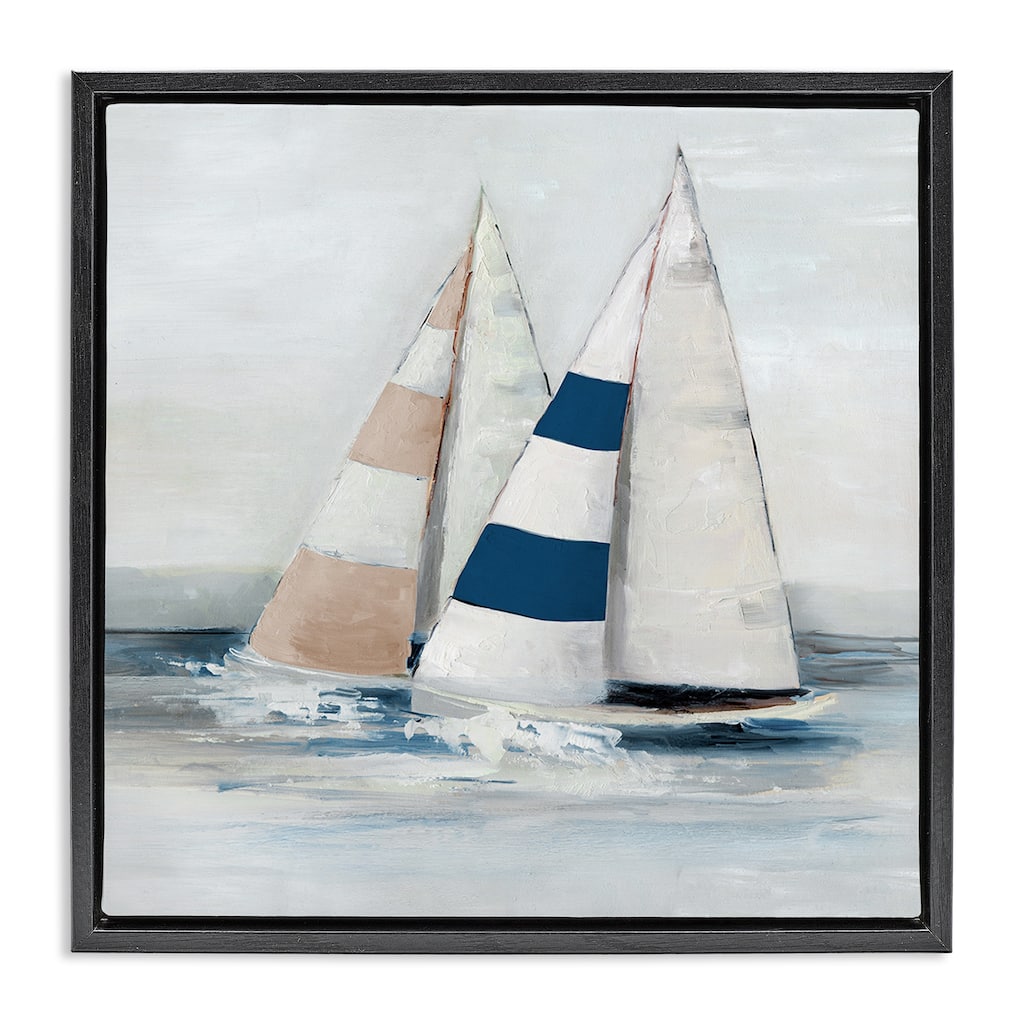 Stupell Striped Sailboat Duo Framed Floater Canvas Wall Art Design By Sally Swatland