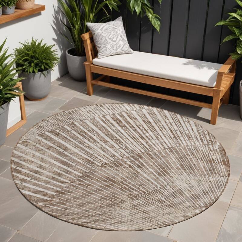 Alnana Contemporary Abstract Weather Resistant Classic Meets Modern Outdoor Rug - 8' Round - Multi