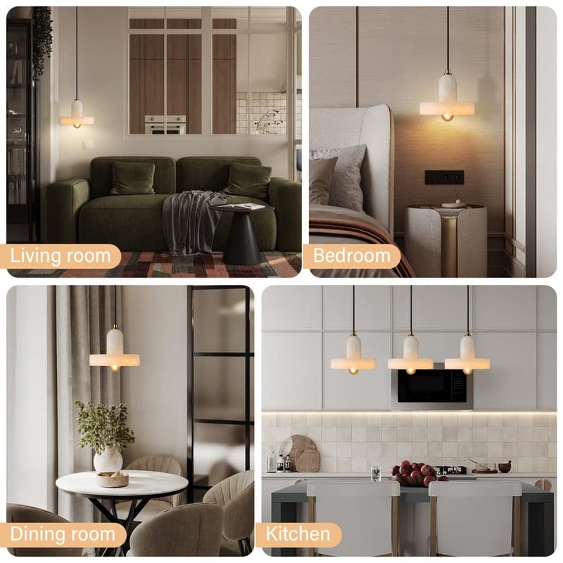 Alabaster Pendant Light for 7.9" Spanish Marble Shade Hanging Light Fixture