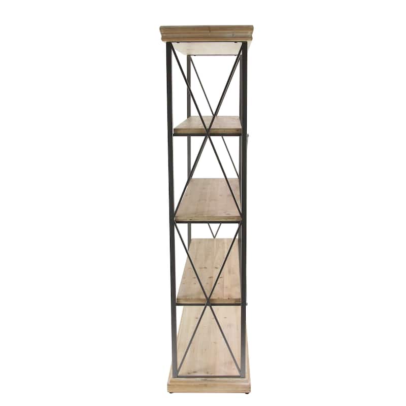 Wood 3 Shelf Shelving Unit with Gray Metal X-Frame - Brown - Roche River Decor