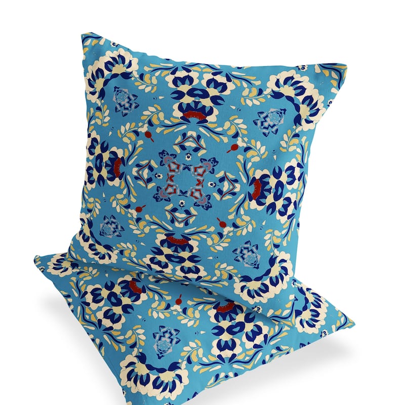 HomeRoots Set of Two 16" X 16" Blue and Yellow Blown Seam Eclectic Indoor Outdoor Throw Pillow - 16.00' X '16.00' X '5.00
