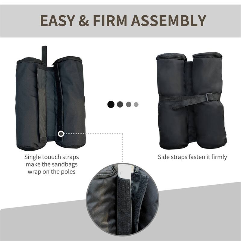 Black 4-Pack Heavy-Duty Sandbags for Pop-Up Tents Gazebos 33 lbs PA-Coated Polyester UV and Water - Φ5.5" x 16.5"H