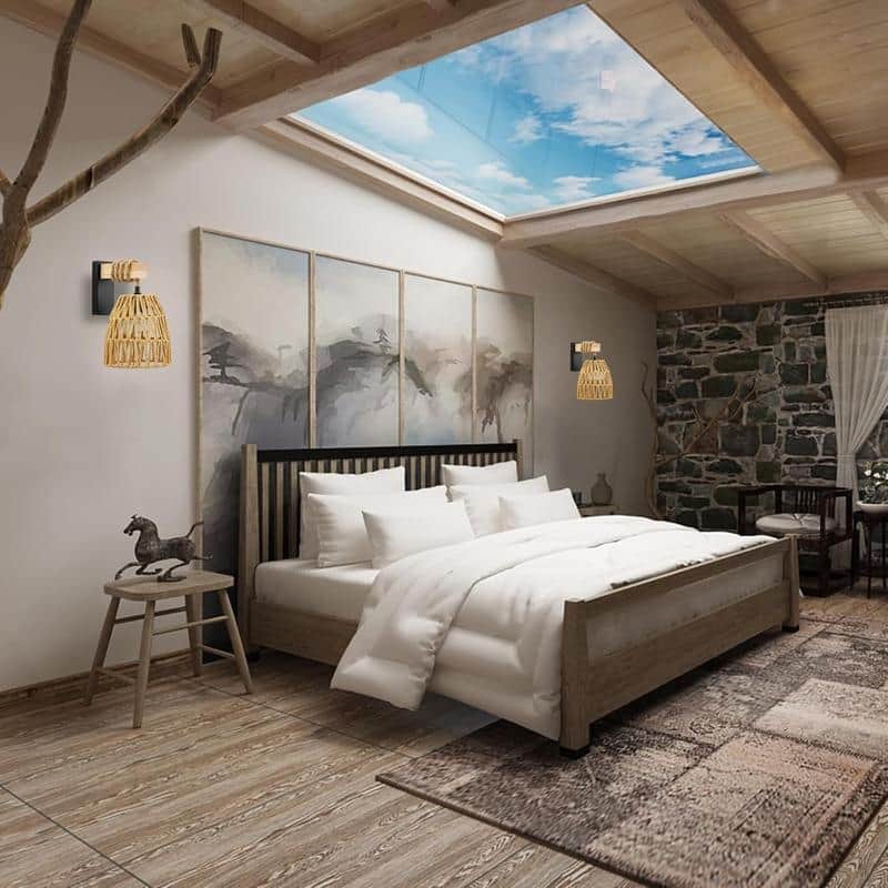 2 Pack light fixture brown wireless sconces rattan wall light