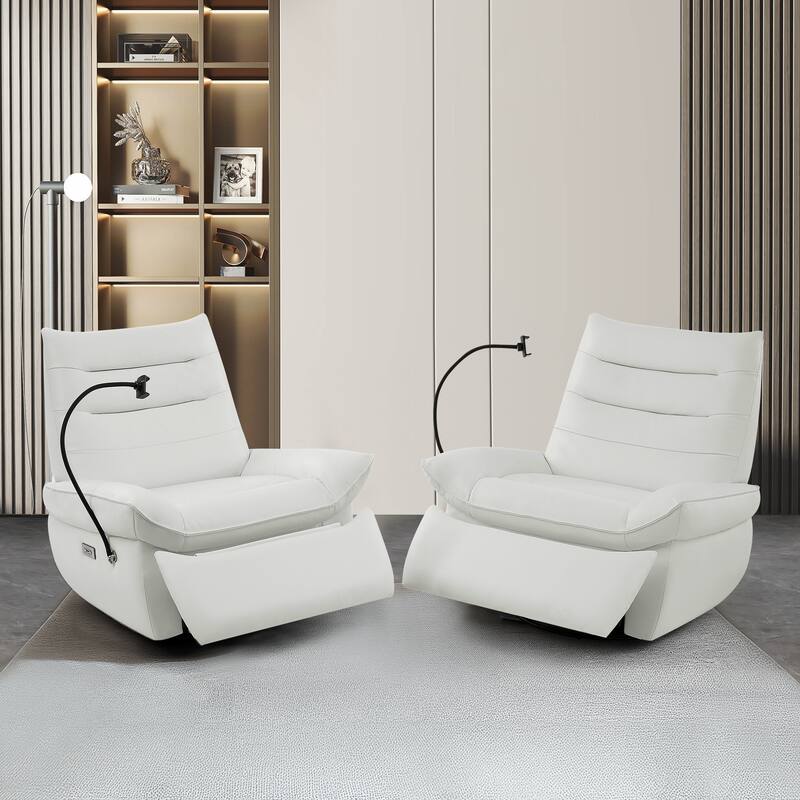 Genuine Italian Leather Match Power Swivel Rocker Recliner (Set of 2)