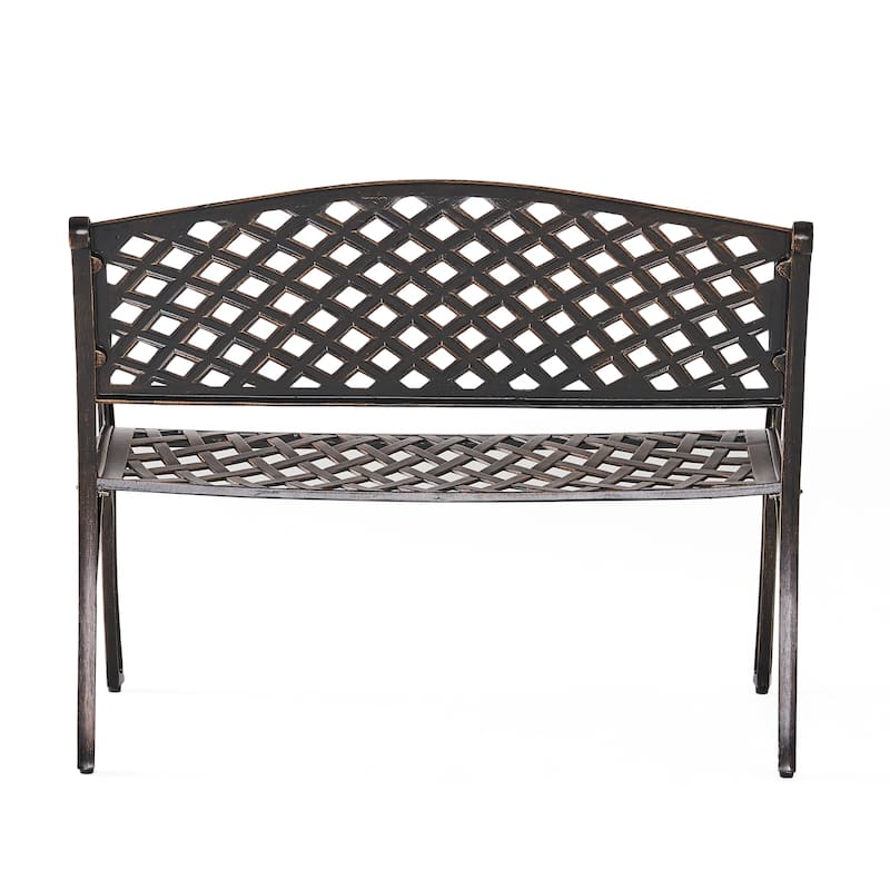 Roomfitters Spencer Outdoor Cast Aluminum Bench, Decorative Patio Garden Seating, Copper