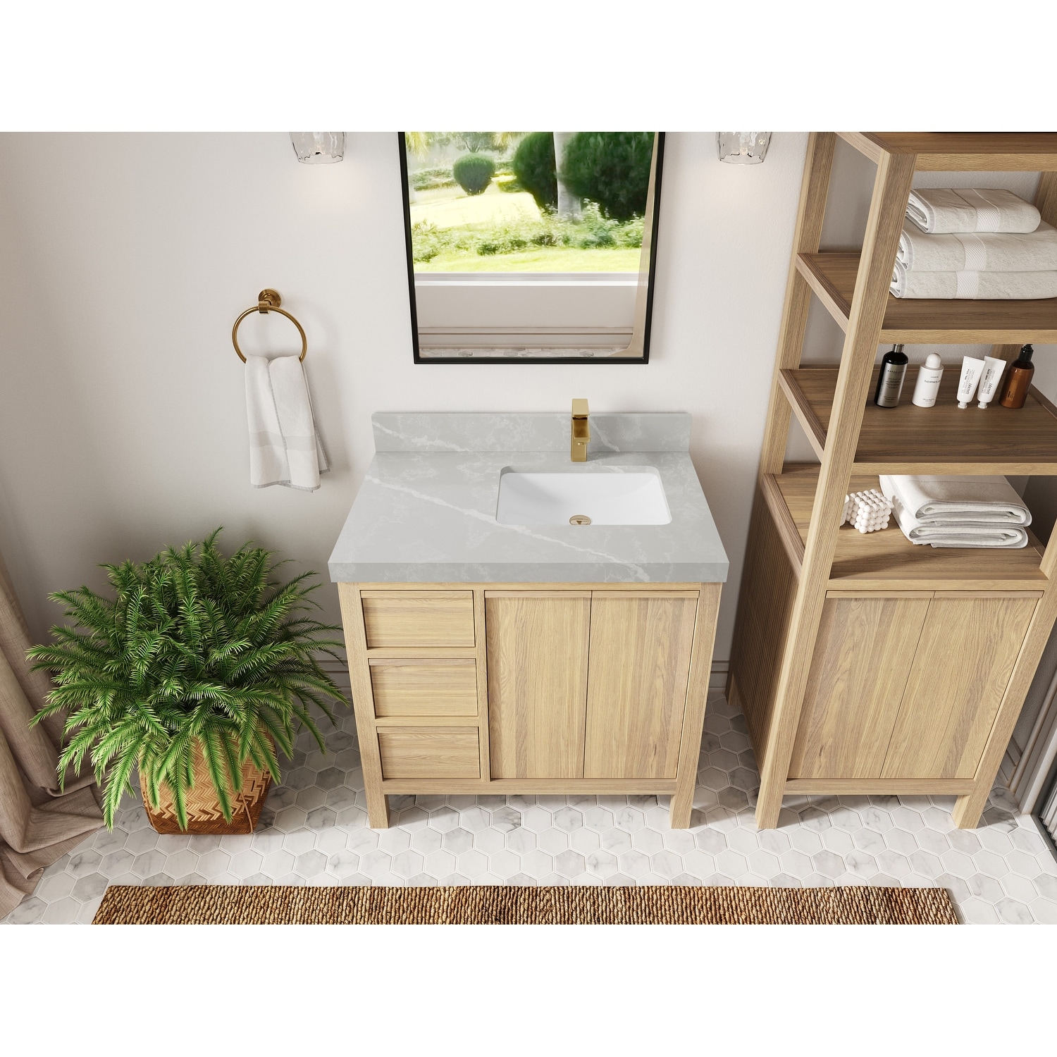Willow Collections 36 in. W x 22 in. D Elizabeth White Oak Wood Right Offset Sink Bathroom Vanity With Counter top