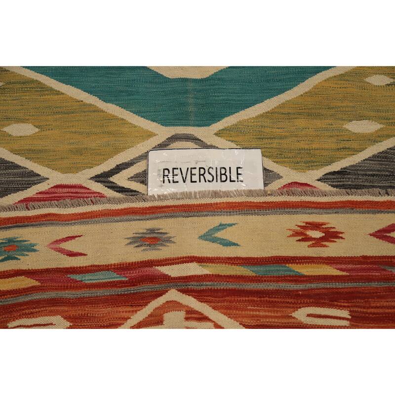 Hand Woven Oriental 100% Wool Carpet Southwestern Tribal Multi-Colored Kilim Area Rug - 9' 10'' X 8' 2''