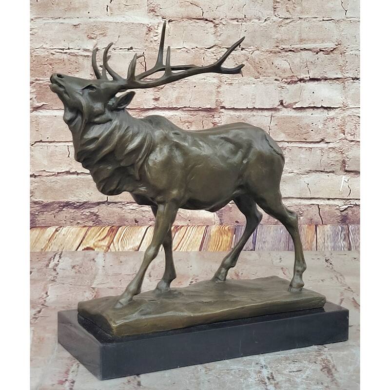 Reindeer Elk Caribou Bronze Metal Statue Sculpture Wildlife Decor On Marble Base