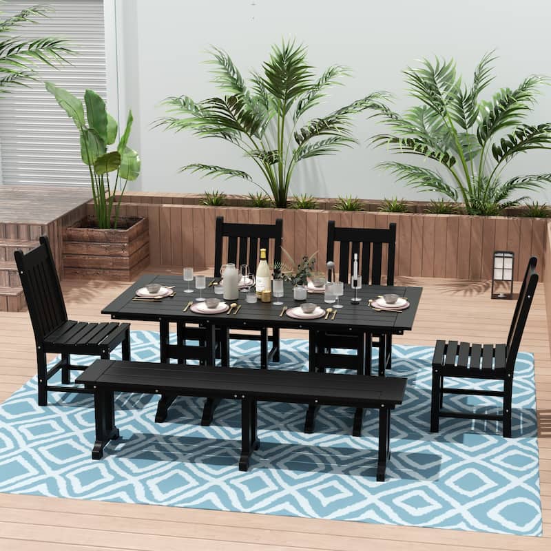 Laguna Hdpe All Weather Outdoor Patio Dining Set with Rectangle Table, Side Chairs, and Bench (6-Piece Set)