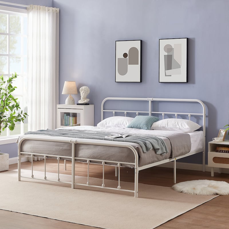 Javlergo Victorian Style Bed Frame with Arched Headboard & Footboard Twin/Full/Queen/King Size Metal Bed No Box Spring Needed