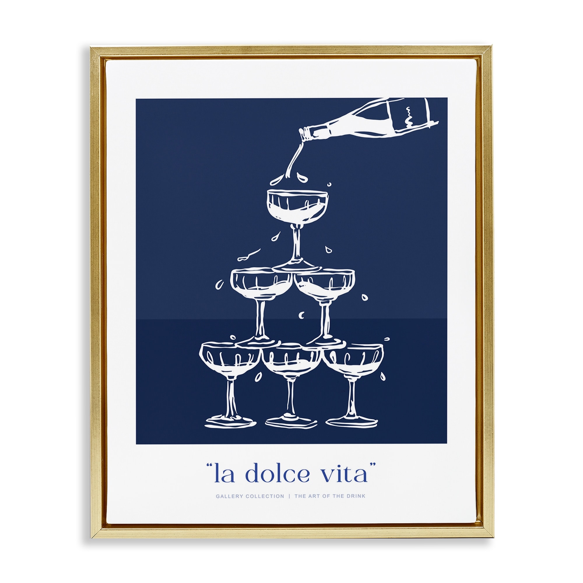 Stupell Navy Champagne Tower Framed Floater Canvas Wall Art Design By Lettered and Lined