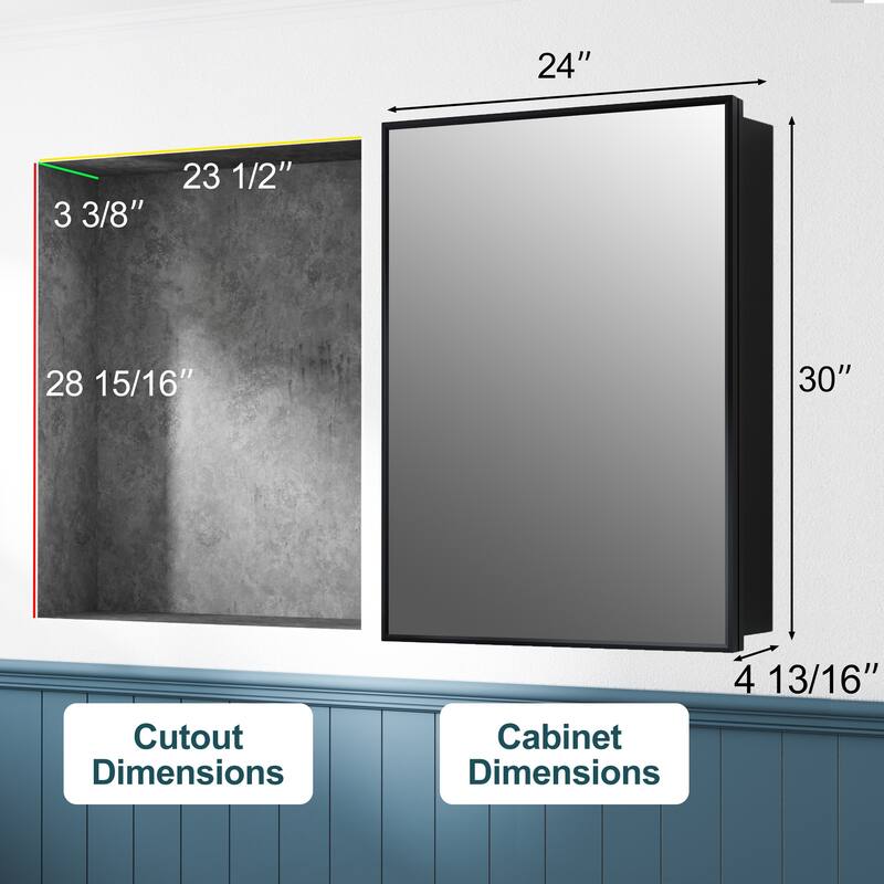 Elise Iron Medicine Cabinet with Mirror, Adjustable Shelves, Recessed or Wall Mount