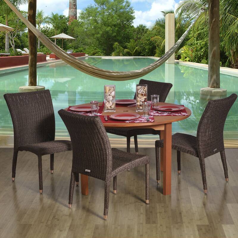 5-Piece Brown Lorraine Eucalyptus Wicker Round Patio Dining Set 60"