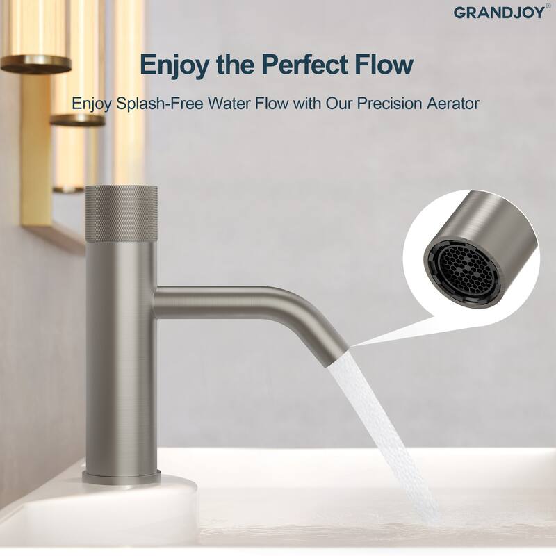 GRANDJOY Low-Arc Single Handle Vessel Sink Faucet with Pop-Up Drain, Compact Bathroom Design