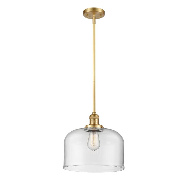 Innovations Lighting Franklin Restoration Bell - 1 Light 12" Stem Hung Mini Pendant - Clear/Satin Gold