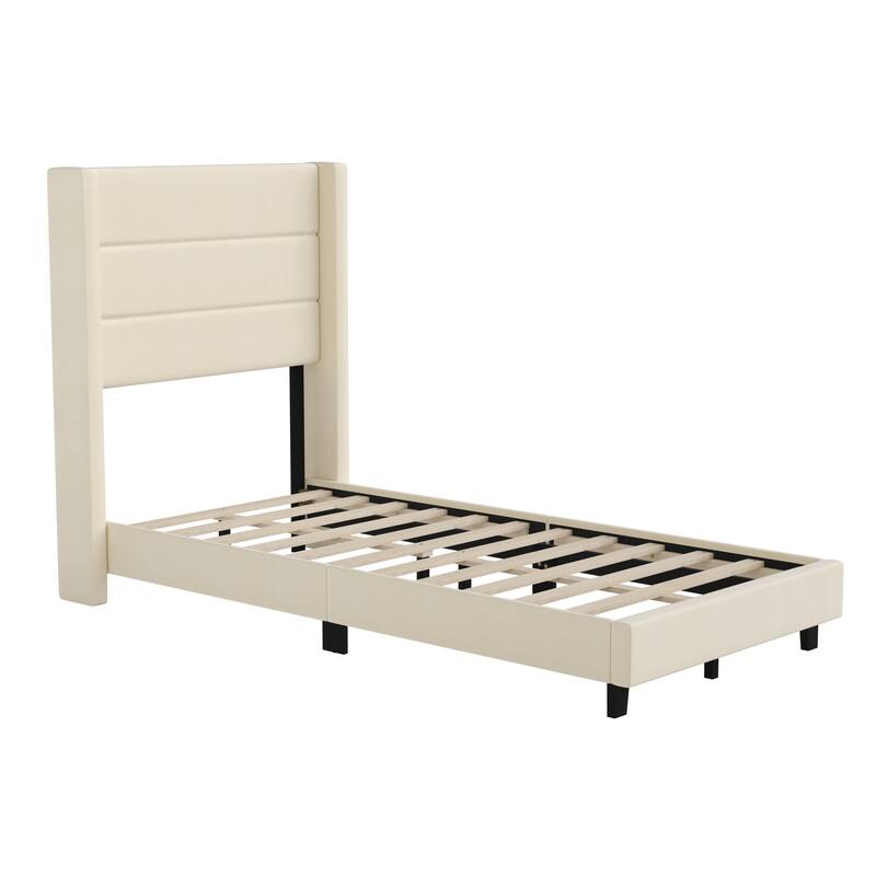 Upholstered Platform Bed with Wingback Headboard