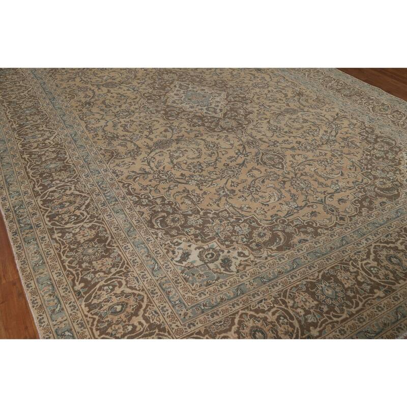 Traditional Mashad Persian Vintage Rug Bedroom Handmade Wool Carpet - 9'6" x 13'3"