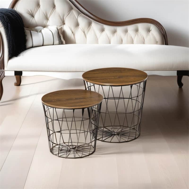 Set of 2, Nesting Tables, Round Accent Side Tables with Removable Top - Black