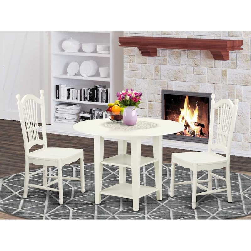 HomeStock 3-Piece Linen White Finish Solid Wood Top Dining Table Set