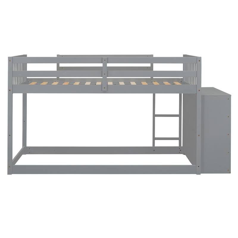 Twin Over Twin Size Bunk Platform Bed Frame with 4 Storage Drawers and 3 Shelves, Solid Wood, Space-Saving Design for Bedroom