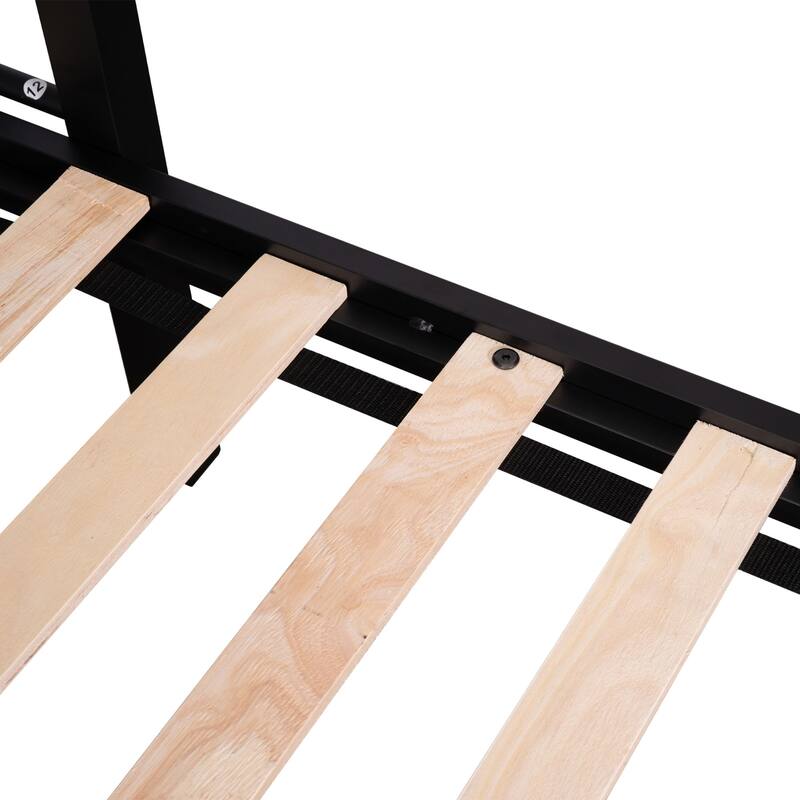 Twin over Full Metal Bunk Bed with Shelves, Grid Panel & Separable Full Bed Frame