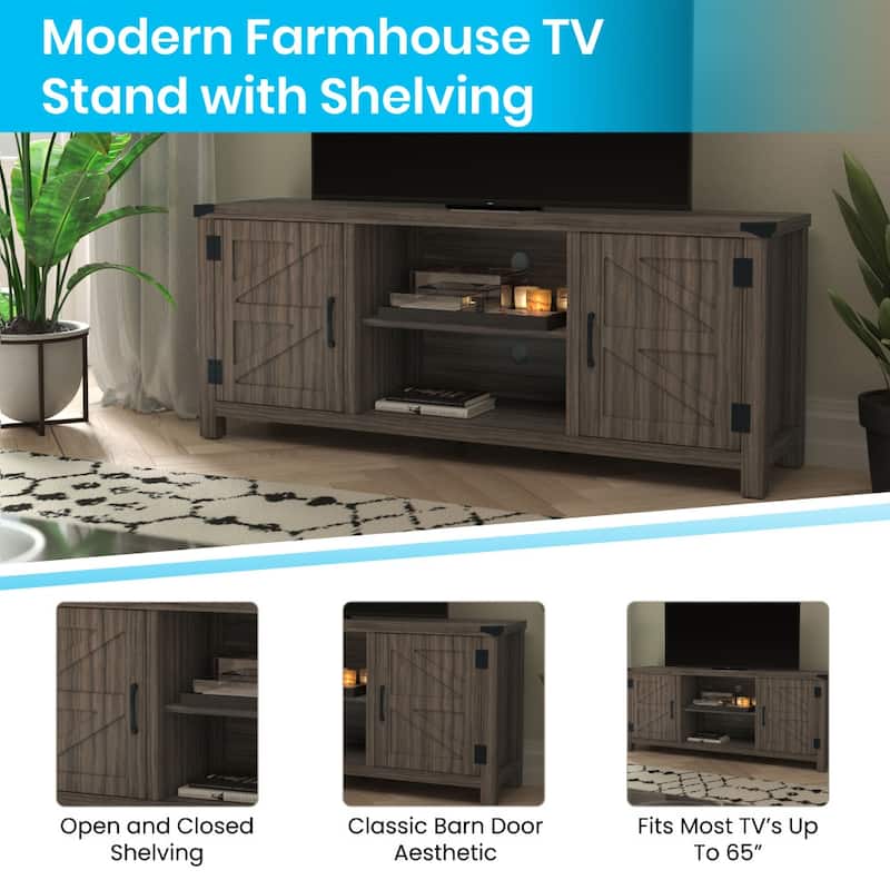 59 Inch Barn Door TV Stand Fits up to 65" TV's with Adjustable Shelf - 59"W x 15.5"D x 23.75"H