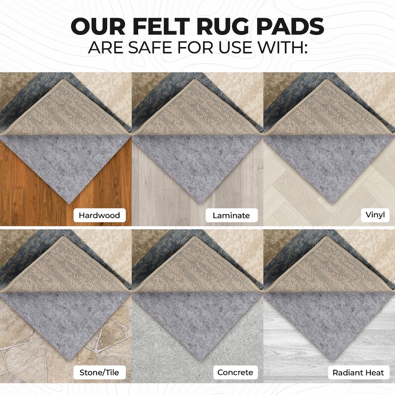 Superior Lima Non-Slip Floor Protector Felt Rubber Indoor Area Rug Pad - Neutral Grey