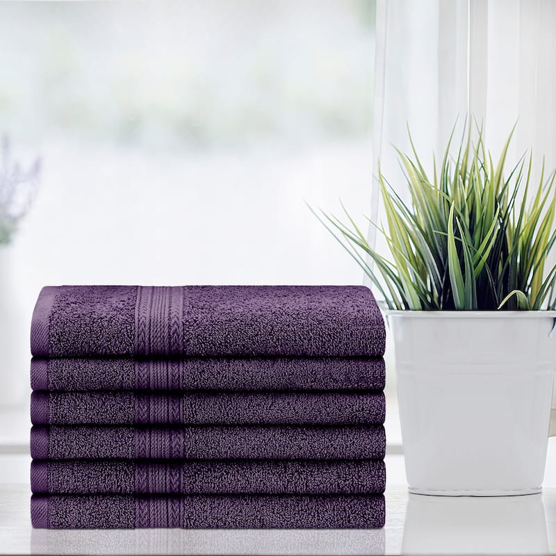 Superior Eco Friendly Cotton Soft and Absorbent Hand Towel - (Set of 6) - Eggplant