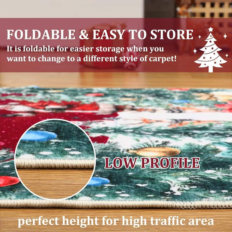 Washable Snowflakes Christmas Area Rug for Bedroom Holiday Decor - 1'6" x 2'6"