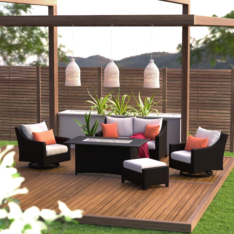 Deco 5 Piece Sunbrella Outdoor Patio Love & Motion Club Fire Set