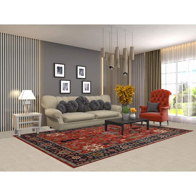 Vegetable Dye Floral Ziegler Rug Hand-Knotted Wool Carpet - 6'7"x 9'11"