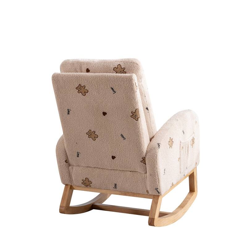 26.8"W Rocking Chair for Nursery, Boucle Nursery Chair With Side Pocket