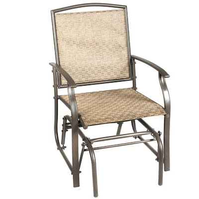 Brown Fabric Steel Glider Chair with Curved Armrests for Outdoor Use - 23" x 27.5" x 37" (L x W x H)