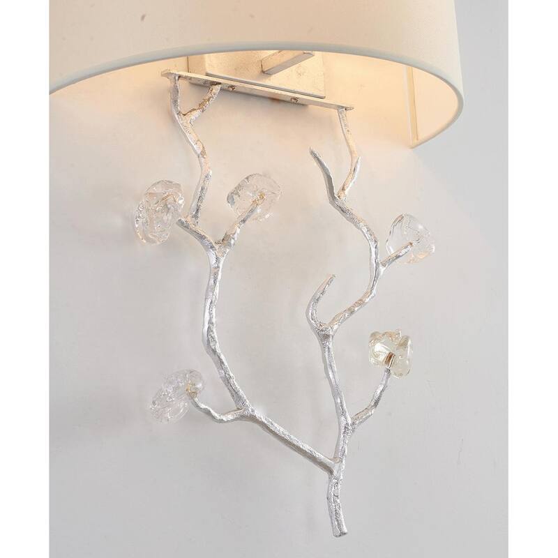 Transitional 1 Light Silver Branch Floral Wall Sconce wIth White Shade