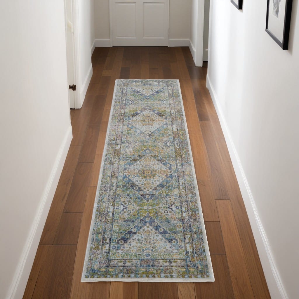 Hewuz Power Loomed Distressed Abstract Floral Traditional Non Skid Area Rug By HomeRoots - 96' X '28' X '0.5