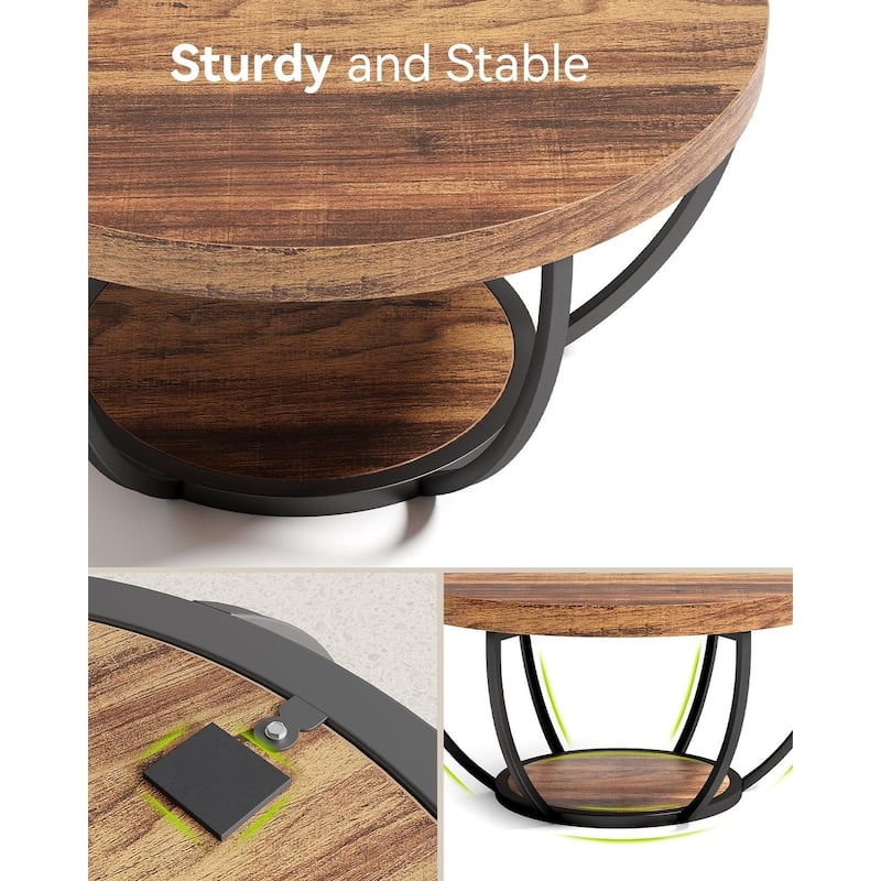 Engineered Wood Round Coffee Table with 2-Tier Metal Base - 31.69" L x 31.69" W x 17.32" H