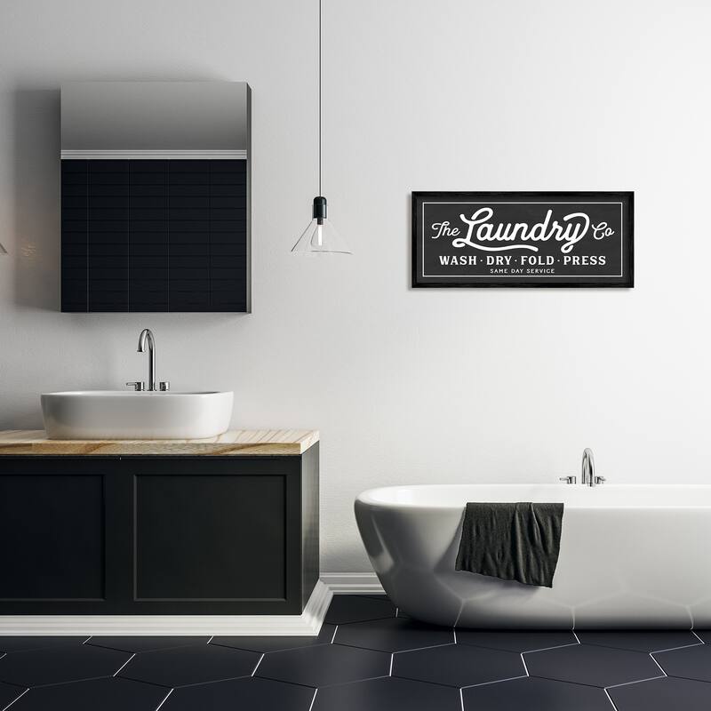 Vintage Laundry Sign Cursive Typography Framed Wall Art Bed Bath