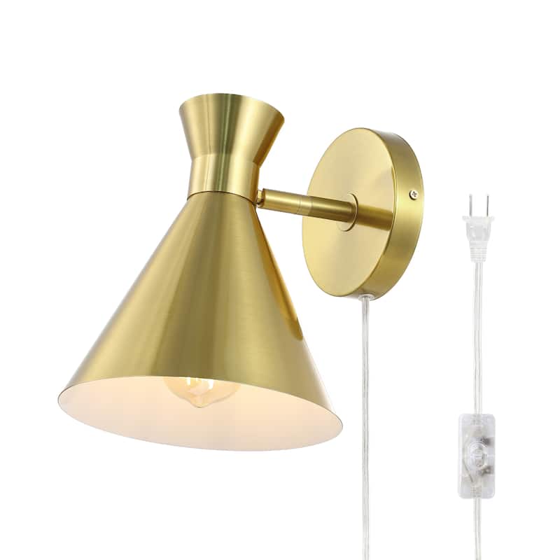 SAFAVIEH Lighting Balbine Modern 8-inch Cone Shade Wall Sconce (LED Bulbs Included) - 8 In. W x 8.3 In. D x 9.3 In. H - 8Wx8Dx9H - Brass Gold