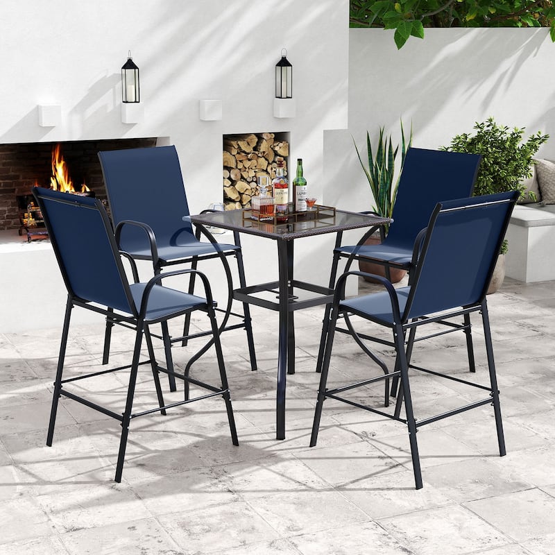 29" Outdoor Bar Stools Set 2 Fabric High Back Chairs with Metal Frame for Decks and Porches - 24.5" x 30" x 51"