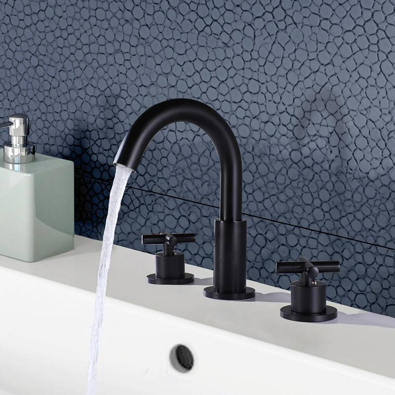 Luxury Gold / Nickel / Black 360 Swivel Bathroom Faucet Widespread with 2 Cross Handles - Black