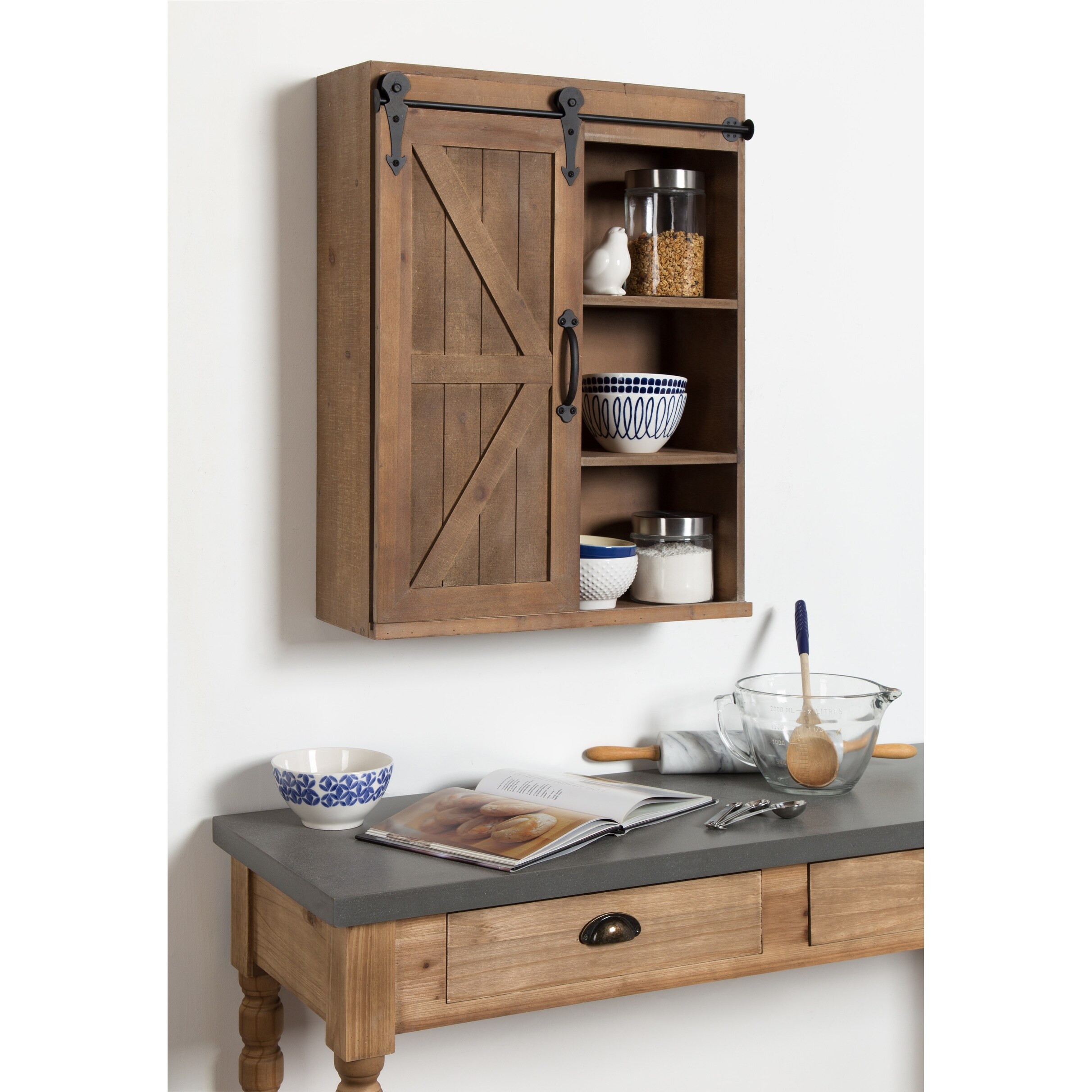 Decorative Wood Wall Storage Cabinet with 2 Sliding Barn Doors Rustic Gray  - Kate & Laurel All Things Decor