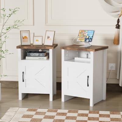 Furniwell Farmhouse Nightstand Set of 2 Side Table with Storage, Living Room
