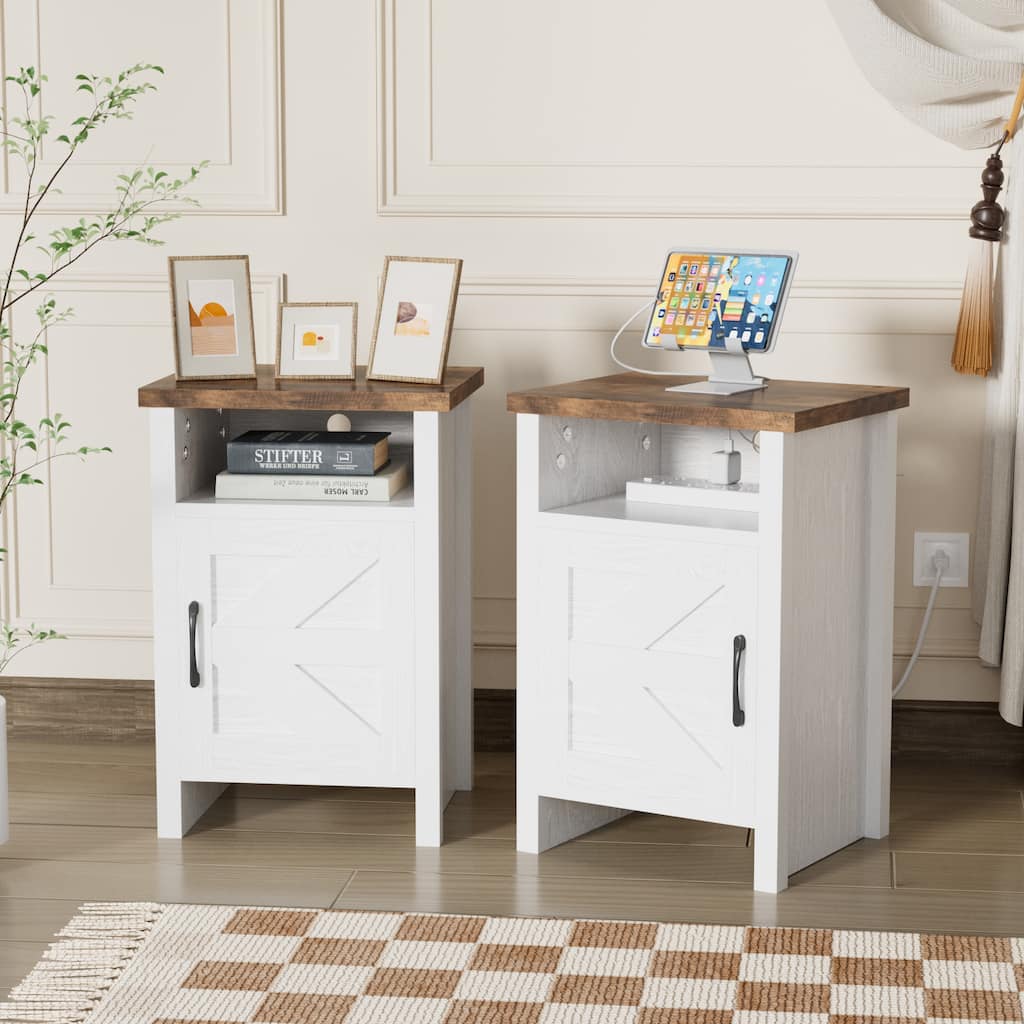 Furniwell Farmhouse Nightstand Set of 2 Side Table with Storage, Living Room
