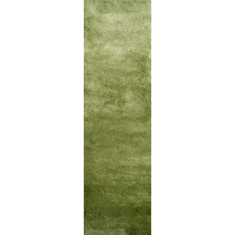 Momeni Luster Shag Hand Tufted Polyester Contemporary Solid Shag Rug - 2'3" x 8' Runner - Apple Green