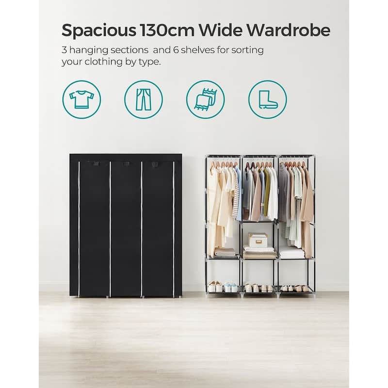 Multi-Section Fabric Closet Organizer with Sturdy Steel Tubes and 4 Convenient Storage Pockets