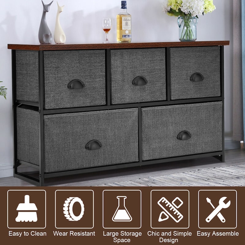 Gymax 5 Drawers Dresser Storage Unit Side Table Display Organizer Dorm
