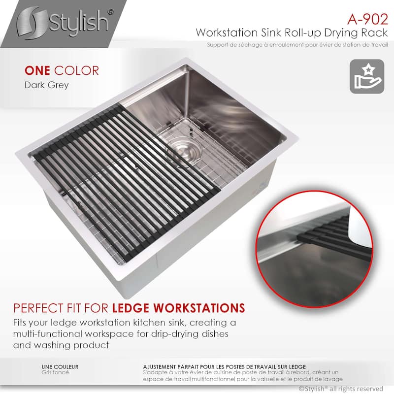 16 3/4" Black Workstation Sink Roll-up Drying Rack/Trivet
