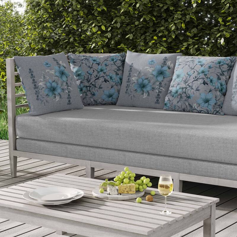 Petal Perfection Indoor/Outdoor Reversible Throw Pillow Blue and Grey