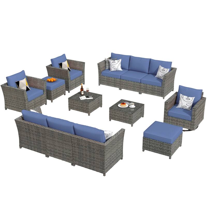 HOOOWOOO 13-piece Outdoor Wicker Patio Furniture Sectional Set with Swivel Chair