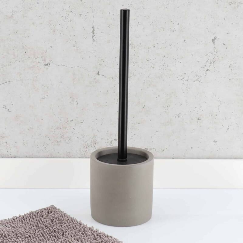 Concrete Cement Toilet Bowl Brush with Holder, Durable Bathroom Accessory Set - 4.3 L x 4.3 W x 14.2 H - Gray